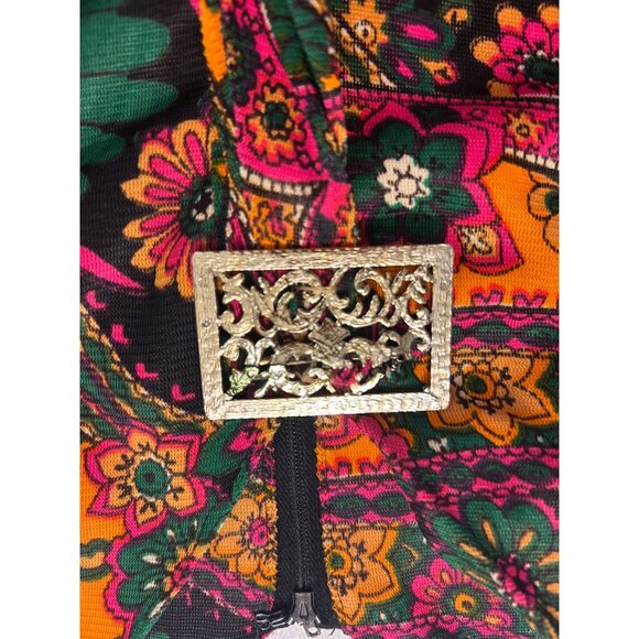 Vintage 70s Floral Paisley Retro Maxi Dress W/ Gold Buckle Detail Fits 4 6 Sml - Picture 5 of 7